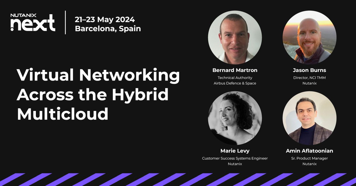I'll be presenting at @nutanix .NEXT 2024 in Barcelona! 🎉

Join us for 'Virtual Networking Across the Hybrid Multicloud' with Airbus, exploring innovations in virtual networking.

👉 Register: nutanix.com/next

#NEXTconf #Nutanix #Airbus #HybridMulticloud