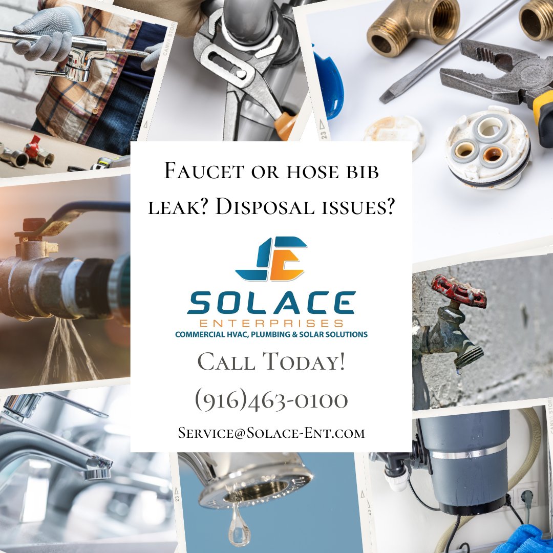 Do you have a plumbing leak or garbage disposal issues? Call us today for an estimate or repair! #SolaceEnterprises #customerservice #commercialserviceplumbing