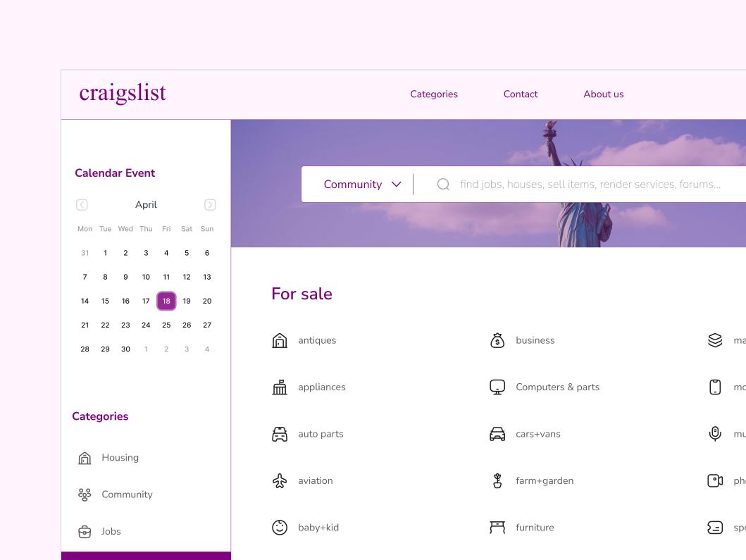 #day85 #90daysUIChallenge
Craigslist is an online platform where users can buy, sell, trade, or find goods, services, and jobs within their local area.

Among others, the following while making the redesign
● Simplicity
● Visual Consistency
● Location-based feature
#design #ui