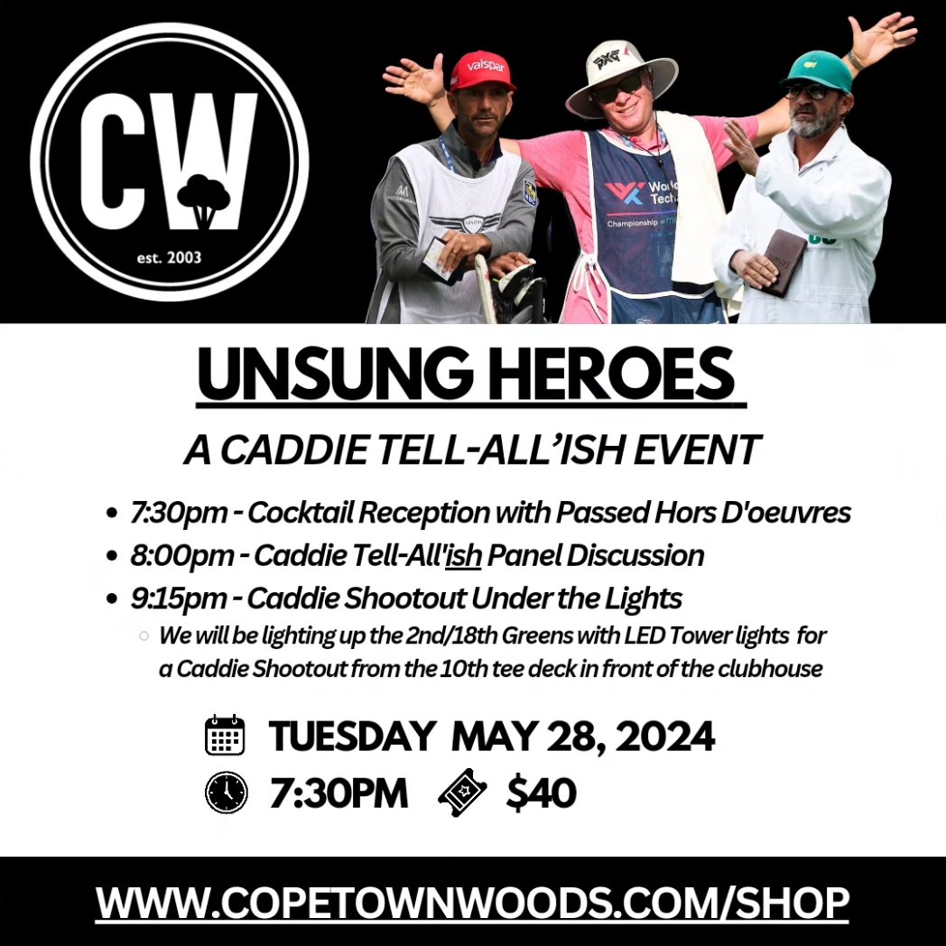 Copetown Woods Golf Club (@copetownwoods) on Twitter photo Tickets are almost sold out for what is certain to be a great evening of stories from inside the ropes of the PGA TOUR!
With the <a href="/RBCCanadianOpen/">RBC Canadian Open</a> just 15 minutes away, we're hosting three of the best Caddies to uncover the truths, lies and myths of life on tour!
#CWSocial Tickets are almost sold out for what is certain to be a great evening of stories from inside the ropes of the PGA TOUR!
With the <a href="/RBCCanadianOpen/">RBC Canadian Open</a> just 15 minutes away, we're hosting three of the best Caddies to uncover the truths, lies and myths of life on tour!
#CWSocial