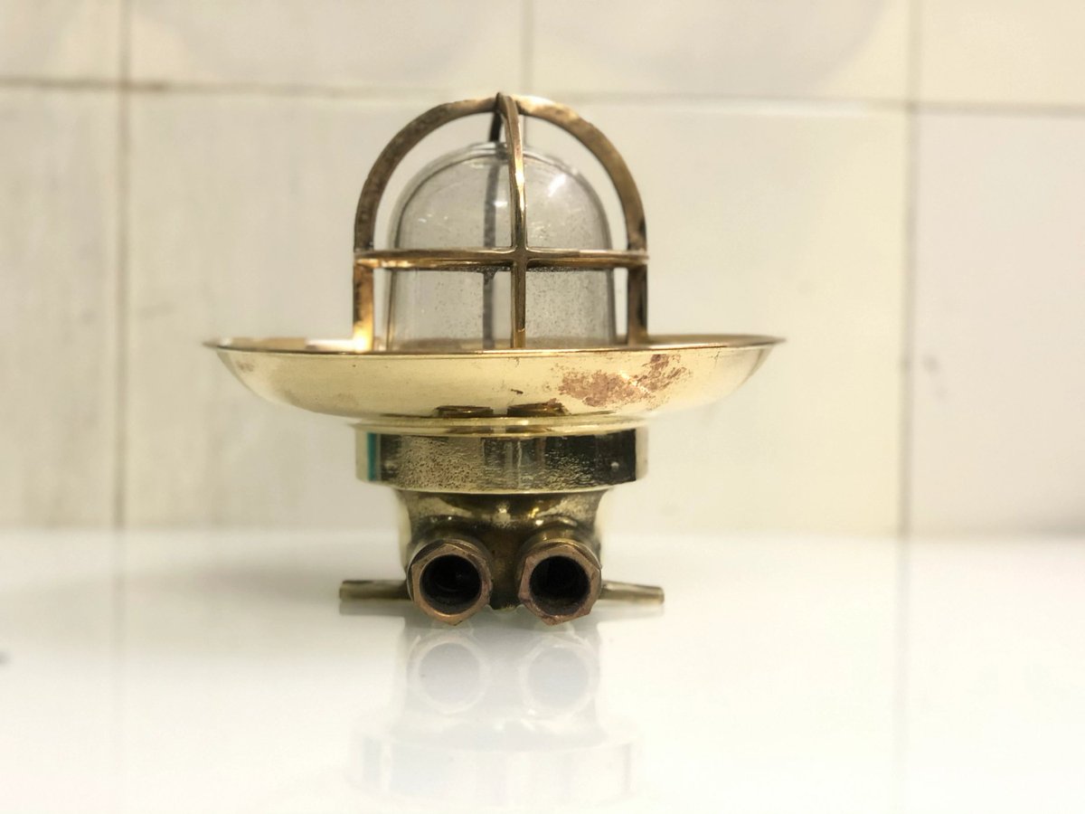 Excited to share the latest addition to my #etsy shop: Authentic Original Wiska Brass Antique Marine Ceiling Light With Shade etsy.me/3yh85dE #gold #housewarming #newyears #metalworking #bedroom #minimalist #nauticalshiplight #bulkheadlight #homeceiling