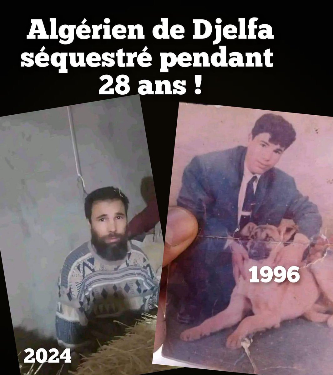⭕️ 🇩🇿 Histoire insolite en Algérie, plus exactement à Djelfa. Cet homme est porté disparu depuis 28 ans à été retrouvé.
En 1996, il avait 17 ans, maintenant il a 45 ans.
L'histoire n'est pas encore claire. Elle a eu lieu à Djelfa. Cet homme aurait été kidnappé et séquestré