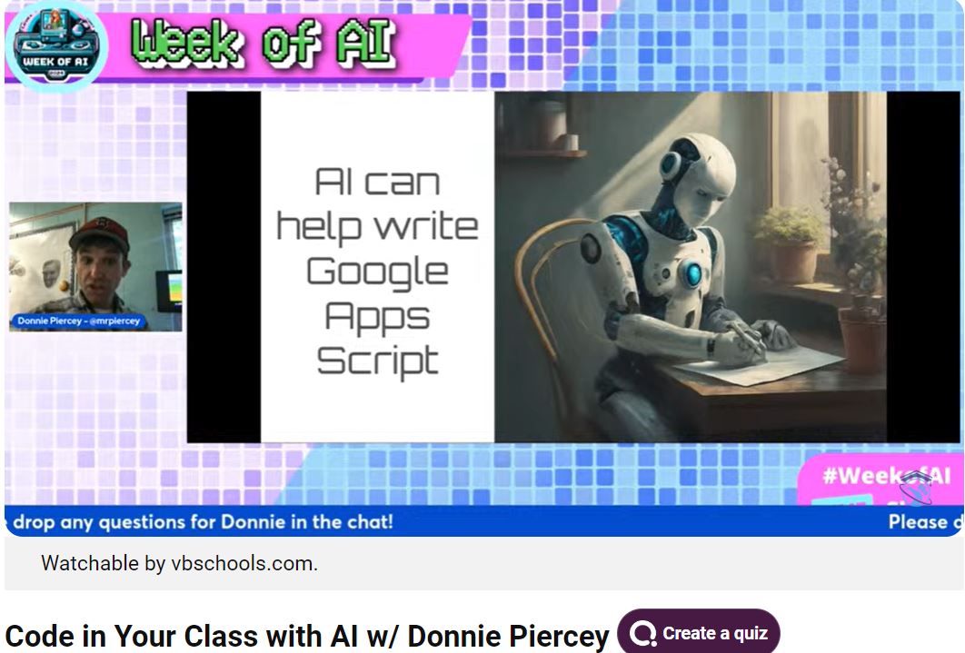 Mind-blowing! From coding with #AI at the beginner's level to #designthinking for creating higher-level games, 'Code in Your Class with AI,' featuring Donnie Piercey @mrpiercEy, was nothing short of phenomenal. #WeekofAI Thank you ♥️