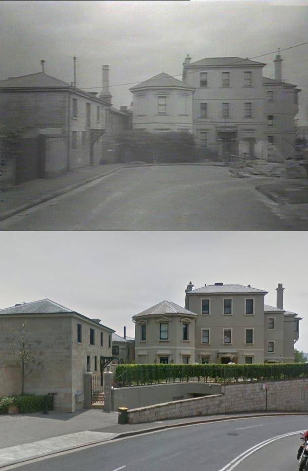 Blast from the STAN past - The rear of 'Tarana' at the tip of Potts Point, viewed from Wylde Street in the early 1900's and 2014. Wylde Street was extended around the point circa 1943. [early 1900's - @statelibrarynsw>2014 - Google Street View]