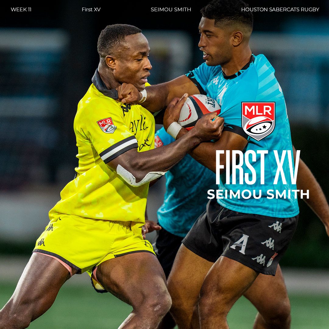 Official: Seimou Smith named #FirstXV Right Wing for #MLR2024 Week 11🔥 HOU vs CLT 6 Carries 43 Metres made 3 Linebreaks 9 Tackles Congratulations, Seimou!🎉 #MLR2024 #SaberCatsRugby #HoustonSaberCats