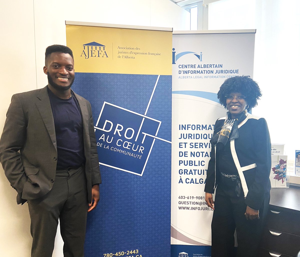 AJEFA's tweet photo. Bienvenue à notre employé d'été Olu Akinniyi qui est étudiant à @UCalgaryLaw dans le programme
@cclf_uottawa! Il se joint à notre agente juridique Florentine Ngarambe pour offrir plus de services dans la grande région de Calgary à même les bureaux du #CANAF. #frab https://t.co/yniBwLvd6B