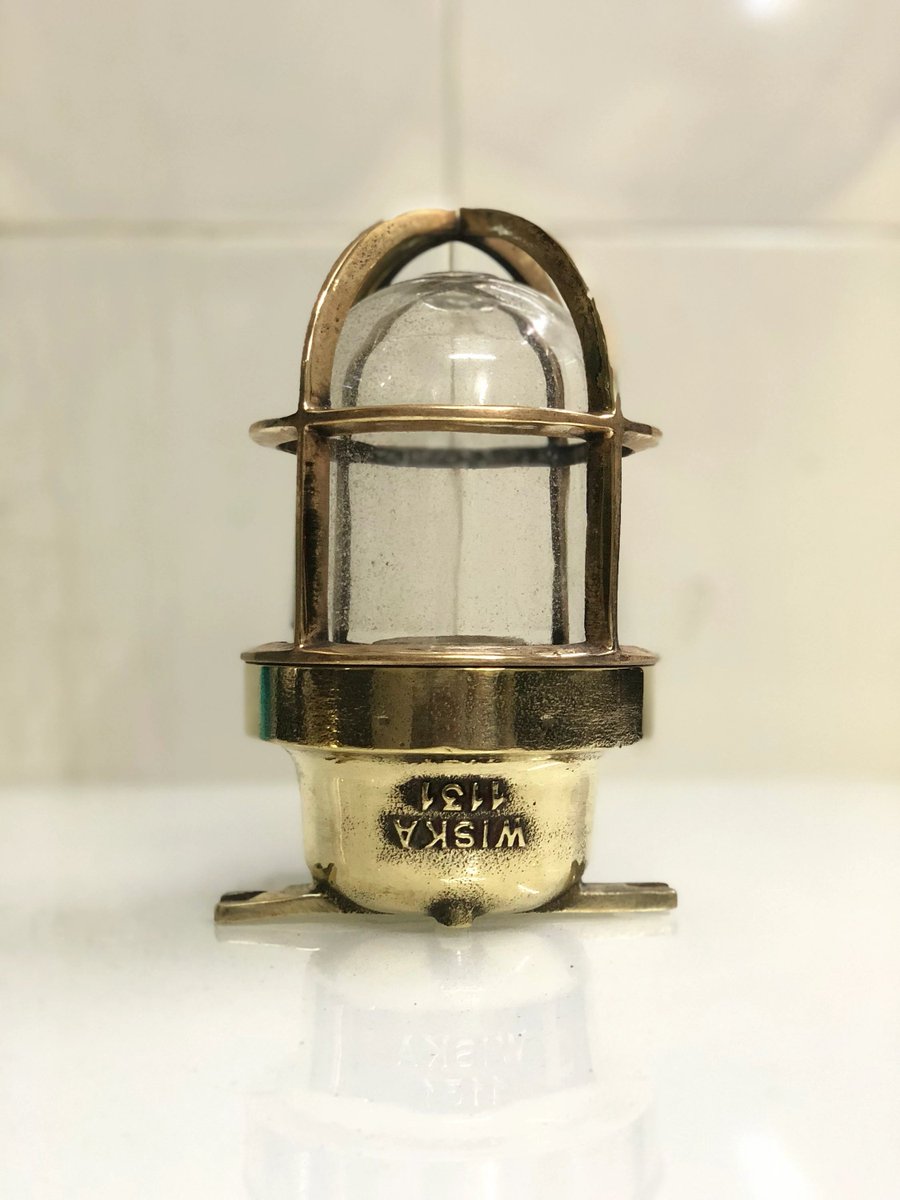 Excited to share the latest addition to my #etsy shop: Home Office Ceiling Décor Antique Wiska Old Brass Bulkhead Small Light etsy.me/3K3T9Ci #gold #bedroom #victorian #glass #yes #clear #downrod #vintagemarinelamp #walldecor