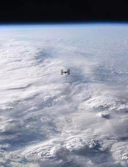 The International Space Station is channeling the force with this image capturing the station giving its best 'Star Wars' TIE Fighter impression.