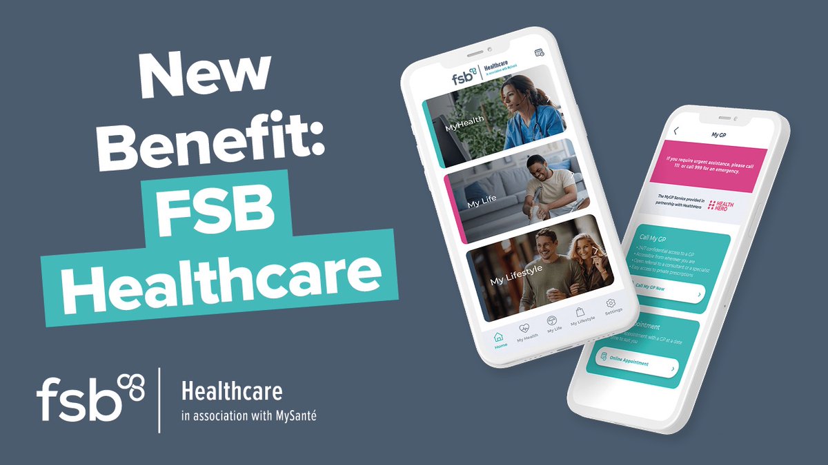Introducing #FSBHealthcare,in association with @Sante_Group_  
 
💊 Prioritise health and wellbeing as a small business, all in one app. Access physiotherapy, counselling, a 24/7 private GP, an Employee Assistance Programme & so much more
 
Find out more: go.fsb.org.uk/Healthcare