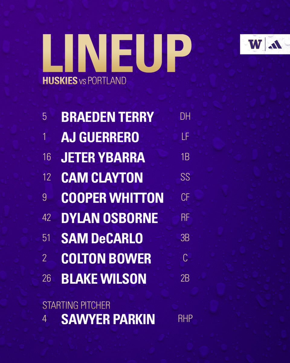 UW_Baseball's tweet photo. About 30 minutes out. Here's how the Dawgs will line it up. https://t.co/OJTWcGvPeN