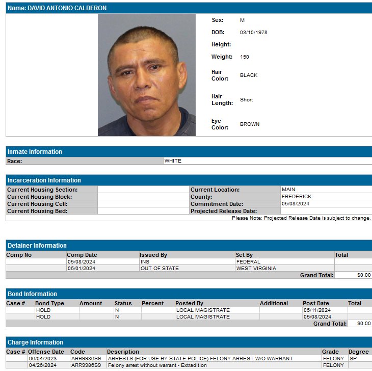 Illegal arrested for m*rder of a woman in West Virginia. David Antonio Calderon is from El Salvador and is in our country illegally.

Another innocent life was taken because of Democrats’ border policies.

This is Biden's fault because of his open borders, but he doesn't care.