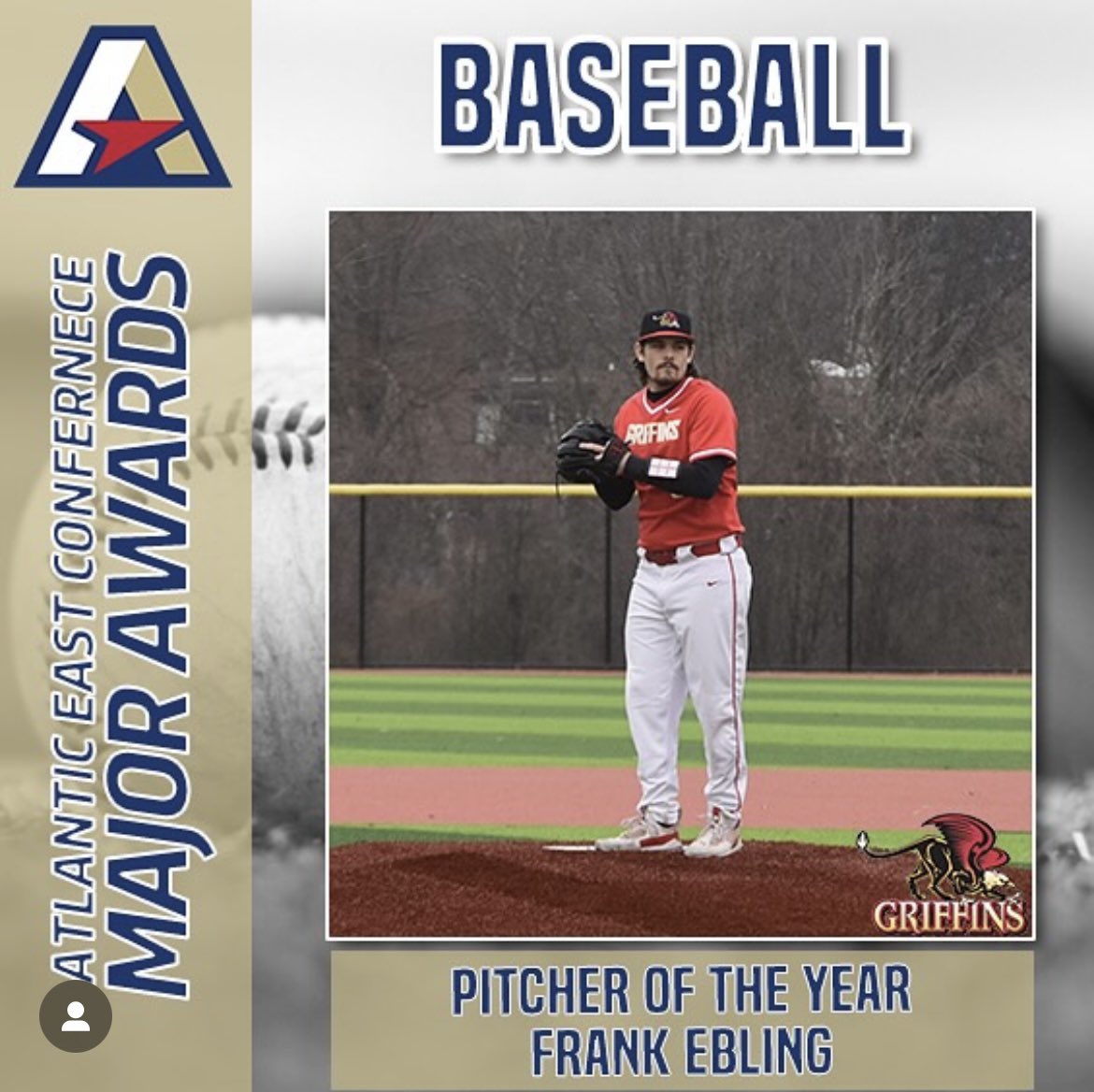 GwyneddMercyBSB's tweet photo. Frank Ebling has been named the Atlantic East Conference Pitcher of the Year! #GoGriffins https://t.co/gUXI7e2VXC