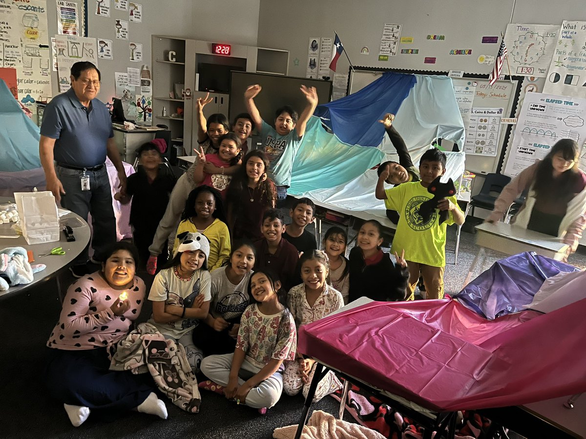 3rd grade had a “camping experience” at school today! They got to wear pajamas, play games and eat snacks by the “fire” 🙂 Thank you for putting this experience together for our Bobcats ❤️ ⛺️ 🔥 🏕️ @ajbushelem #OneTeamOneGoal #BobcatBusiness