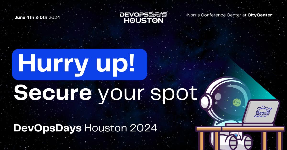 Don't miss out! Click now to secure your spot at DevOps Days 2024 with available tickets! Hurry, they're going fast!  tickets.devopsdays.org/devopsdays-hou…

#DevOpsDays2024 #ReserveYourSpot #GetYourTickets #TechEvent