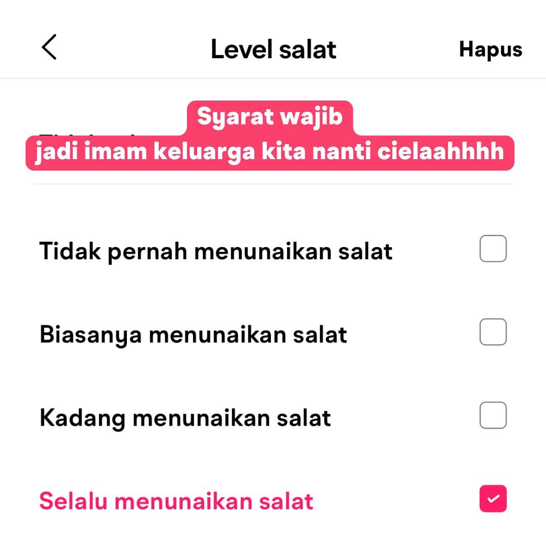 Muzz_Nusantara's tweet image. Gak lagi-lagi deh.... pake app yang lain 🤡

Tau gak? Di Muzz bisa filter berbagai preferensi, loh! Mulai dari umur, lokasi, pendidikan, hinggal level salat!
Download sekarang, yuk!

#MuzzID #MuzzIndonesia #DiManaMuslimBertemu