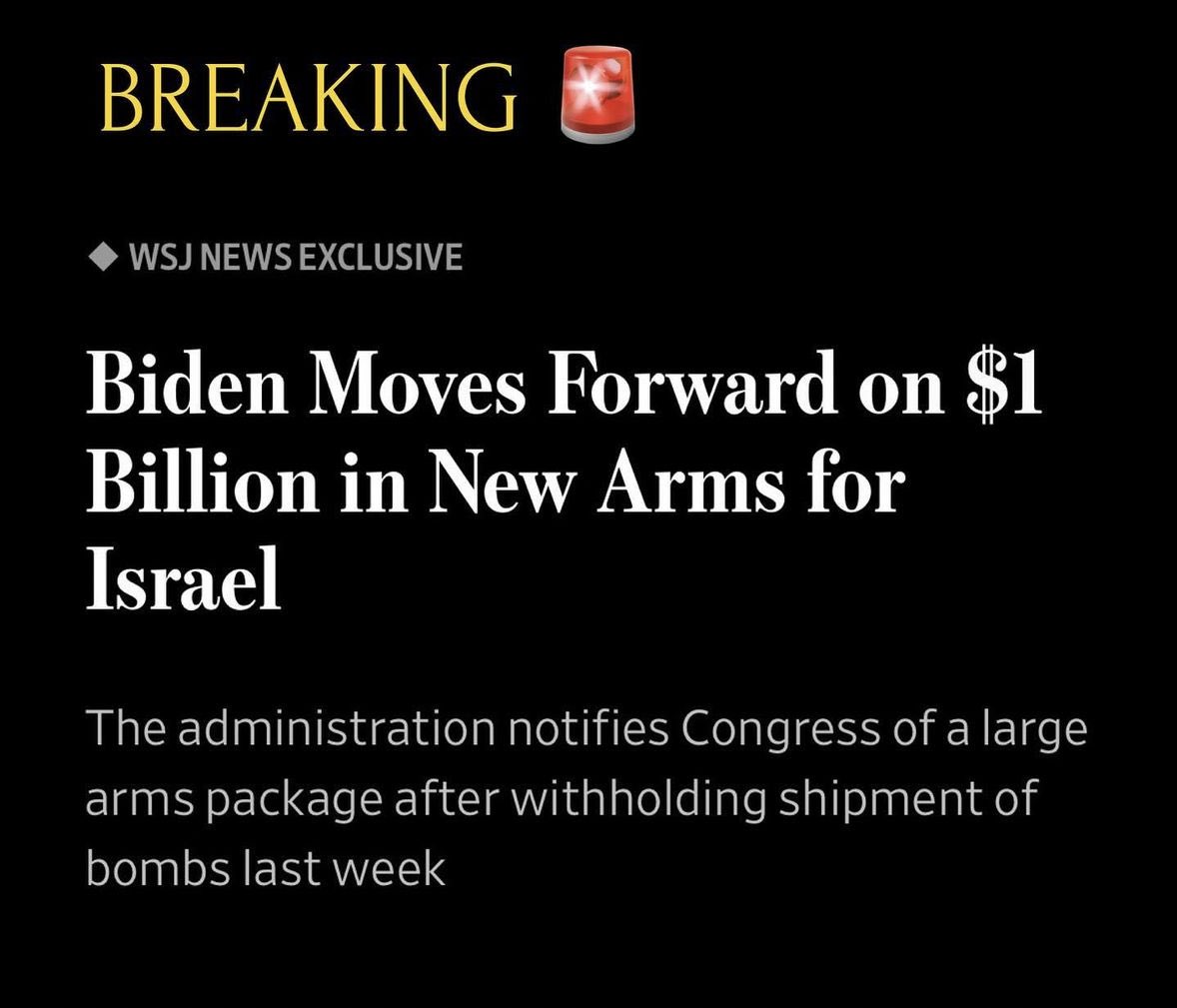 Shout out to all the Biden supporters who spent the last week telling us he was done arming Israel.