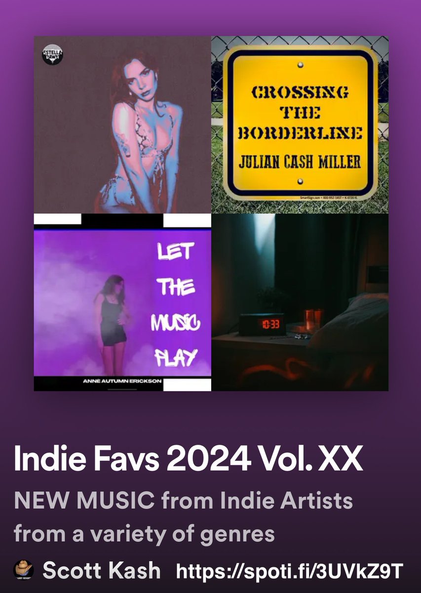 NEW #IndieFavs playlist! Lots of great music from a variety of genres @Regentrockband @sparralimb w/@Drew_Nold/#SteamSlicer @LorenzaWildcard @chrisfowlersong/@lisamariehaden @CeruCham @flakebelly @HookedLikeHelen +MORE #SpotifyLink spoti.fi/3UVkZ9T #NewMusic2024