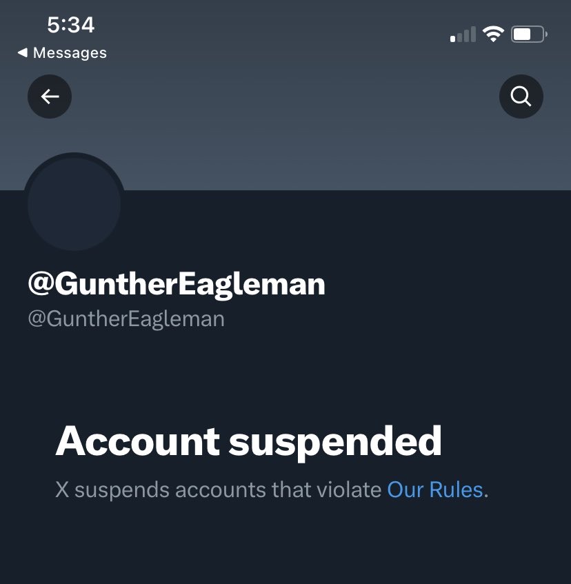 WTF X! Why is @gunthereagleman suspended?! @elonmusk Make this viral!!!!! #freegunther