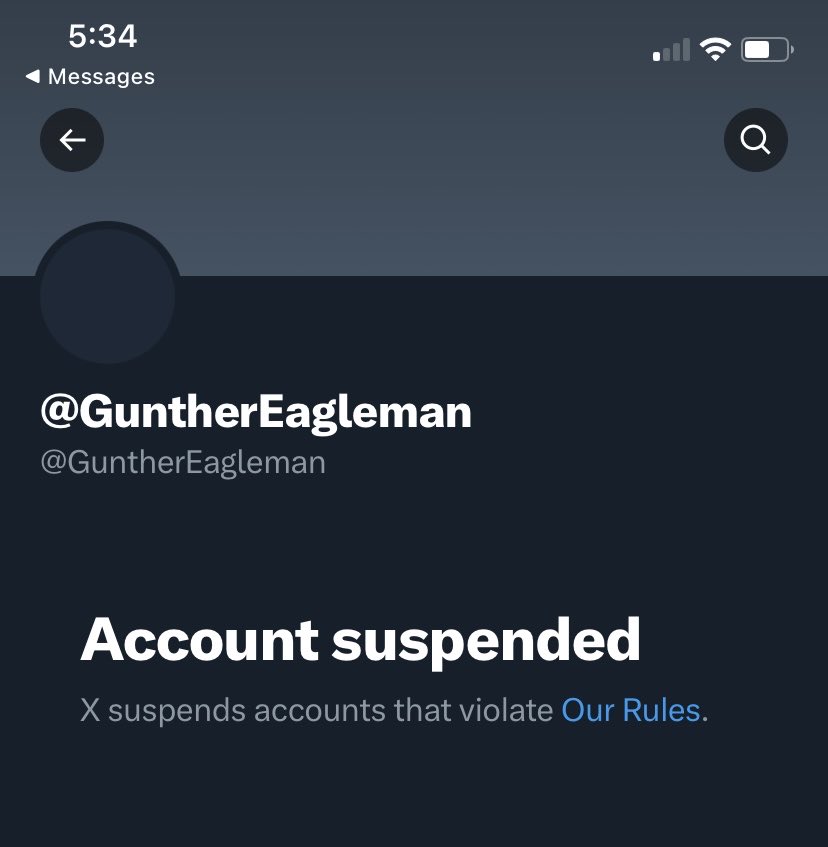 WTF X! Why is @gunthereagleman suspended?!

<a href="/elonmusk/">Elon Musk</a>

Make this viral!!!!! 

#freegunther