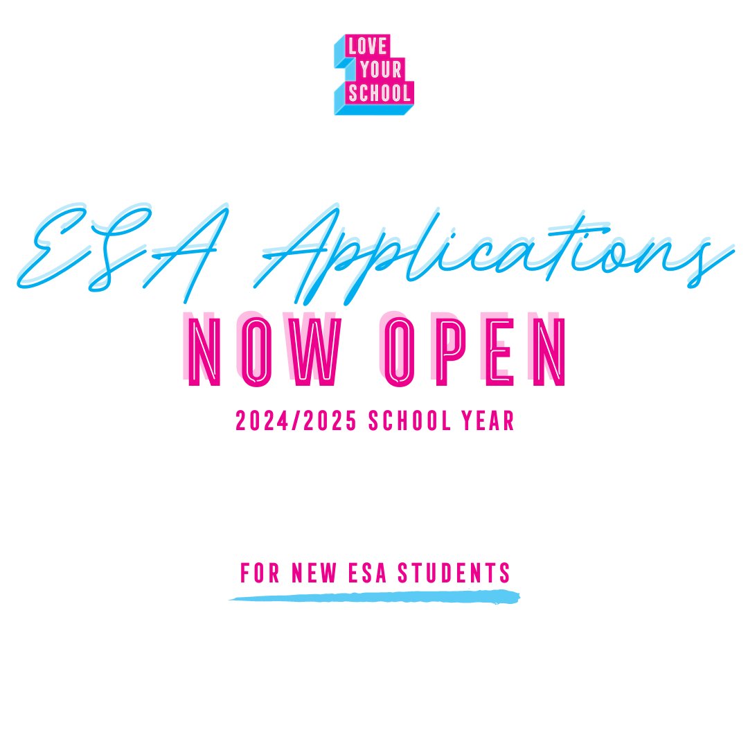 📣 ESA Applications are now open for the 2024/2025 school year for new ESA students 🎉 Applications are as easy as 1,2,3! Gather your ✅ Proof of residency ✅ Kiddo's birth certificate ✅ Paperwork such as a private diagnosis, IEP or 504 if you kiddo has a disability & you are