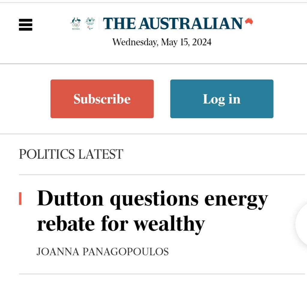 Dutton questions stage 3 tax cuts for wealthy . opps that should read energy rebate for wealthy .