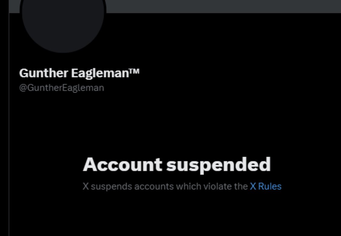 BREAKING REPORT: ⚠️ Popular conservative Gunther Eagleman SUSPENDED on X without notification.. FREE SPEECH?