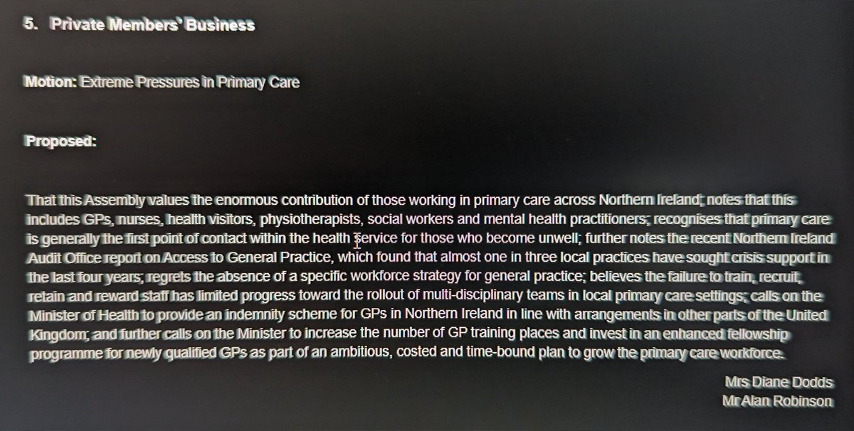 NI Assembly Motion: Extreme Pressure in Primary Care Motion passed today unanimously!!! Thank you on behalf of everyone who works in primary care=general practice A sorely needed morale boost but please follow up with action!