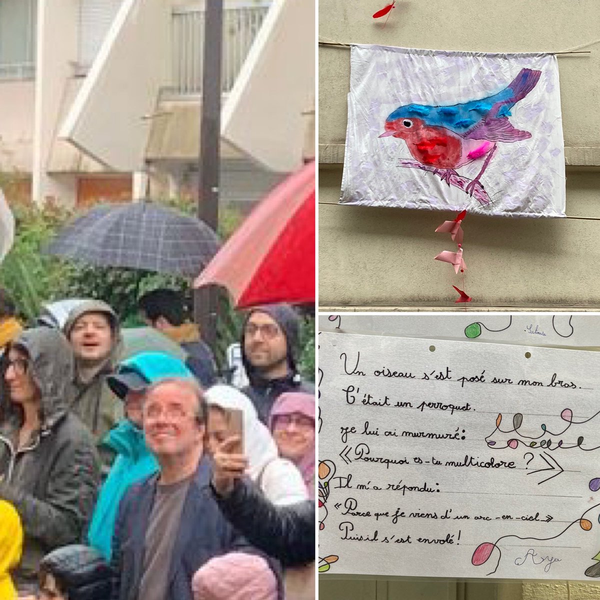 algrain_paris10's tweet photo. Tous les enfants des écoles maternelle et élémentaire Aqueduc de #paris10 organisaient hier, sous la pluie, mais dans la bonne humeur, leur fête participative annuelle par un gigantesque #flashmobs autour de la symbolique des oiseaux. 
Bravo à toute la communauté scolaire pour cette mobilisation et aux formidables @ParentsAqueduc