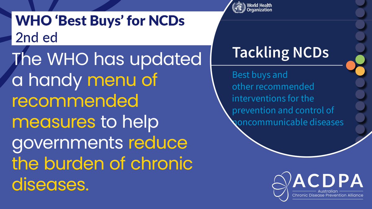 🗺️Countries everywhere are taking action to better prevent & manage #ChronicDisease, improving evidence on what works. 💡To help governments prioritise investments to #ActOnNCDs @WHO has assessed the evidence & updated a menu of recommended '#BestBuys' 🔗who.int/publications/i…