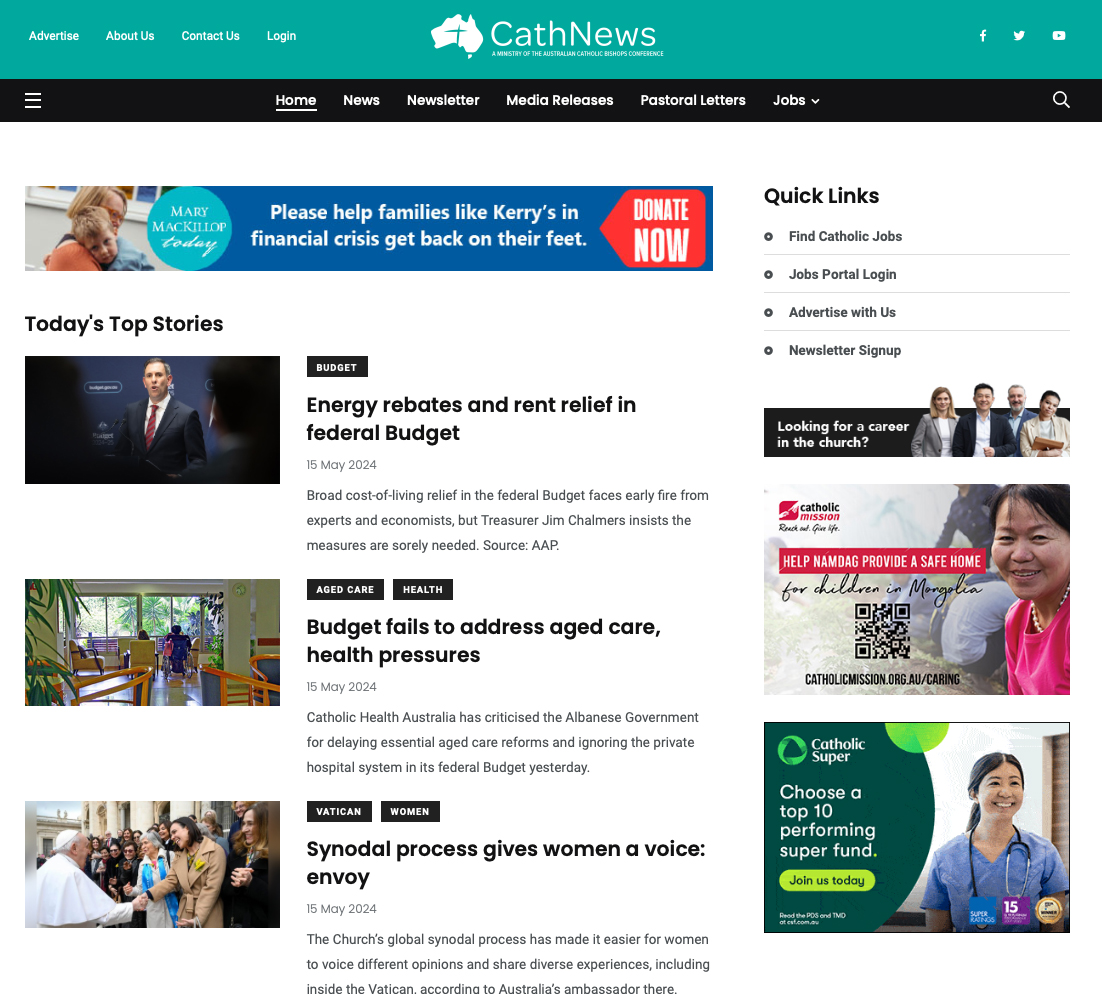 Today's CathNews is now online: cathnews.com