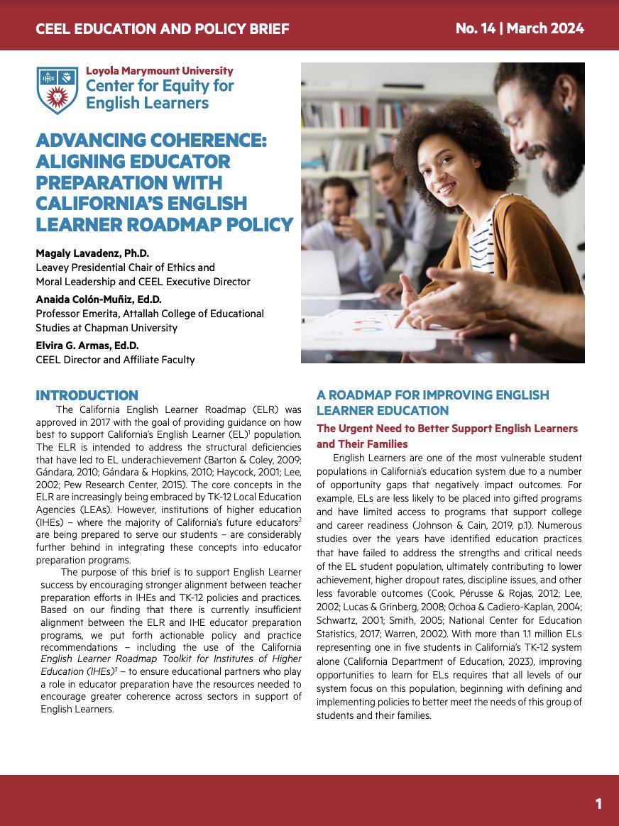 SEAL partner @CEEL_LMU published a brief exploring possibilities for stronger alignment between educator preparation efforts in IHEs and TK-12 policies and practices. Read more: bit.ly/3K58YZn 
#elroadmap #englishlearners #research