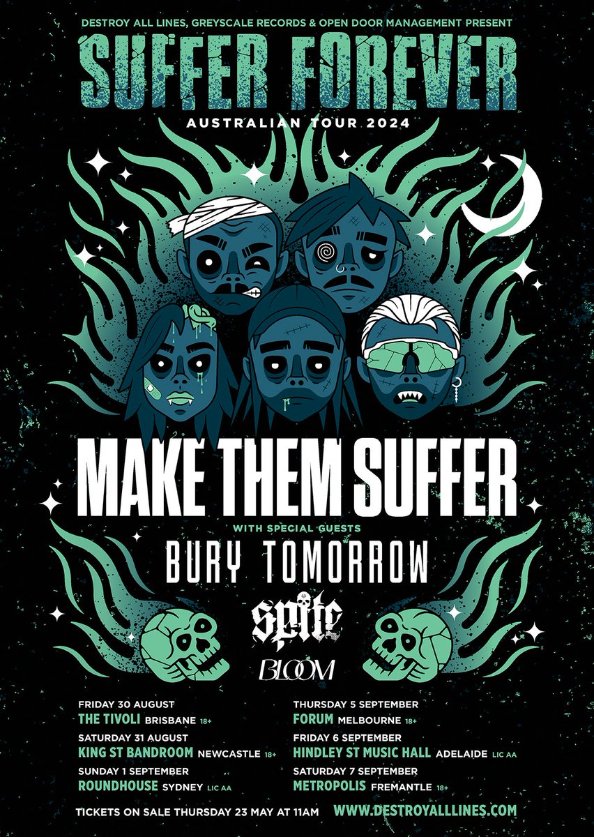 Are you prepared to Suffer Forever? @makethemsuffer will be joined by @burytomorrow, @SPITEca and @Bloomsyd across Australia! wallofsoundau.com/2024/05/15/mak…