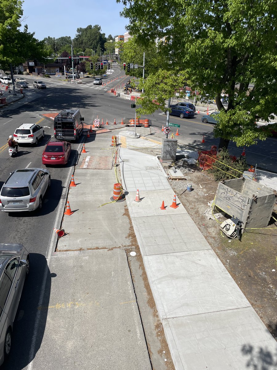 My 2pm meeting was cancelled, so I jumped on the #7 bus and headed south to check out work in progress. First stop MLK & Rainier, the southern end of our MLK Safety project. New sidewalks and ramps are going in as part of that project (great northward view from the ped bridge)