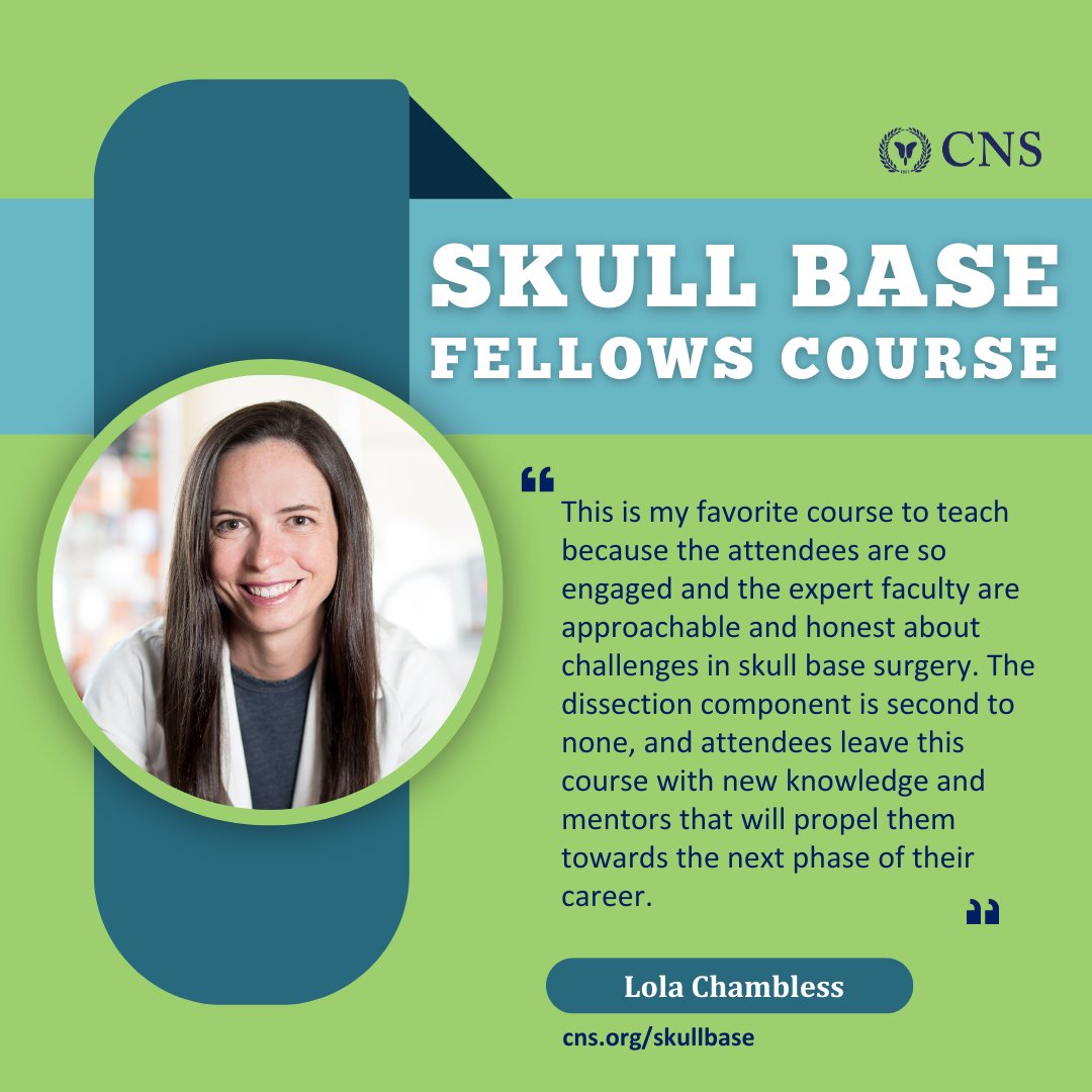 Join us for the Skull Base Fellows Course this August 29-30 in Cleveland, OH and learn from the best! Take advantage of the advanced registration deadline and save your spot by July 30 to save: cns.org/skullbase #CNSCourse @lola_chambless