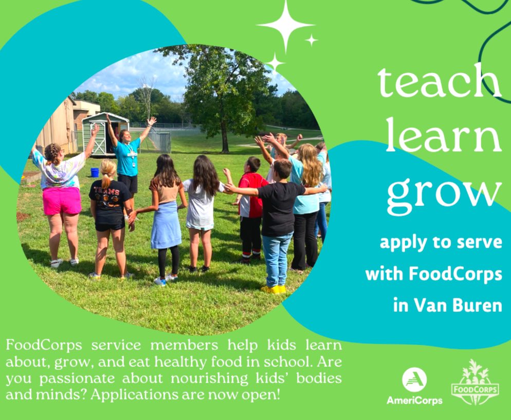 Plant your future with @FoodCorps! Interested in a career in sustainability, nutrition, or education? Apply to get paid for a full year of teaching kids to grow, cook, and love nourishing foods. Learn More: foodcorps.org/apply/