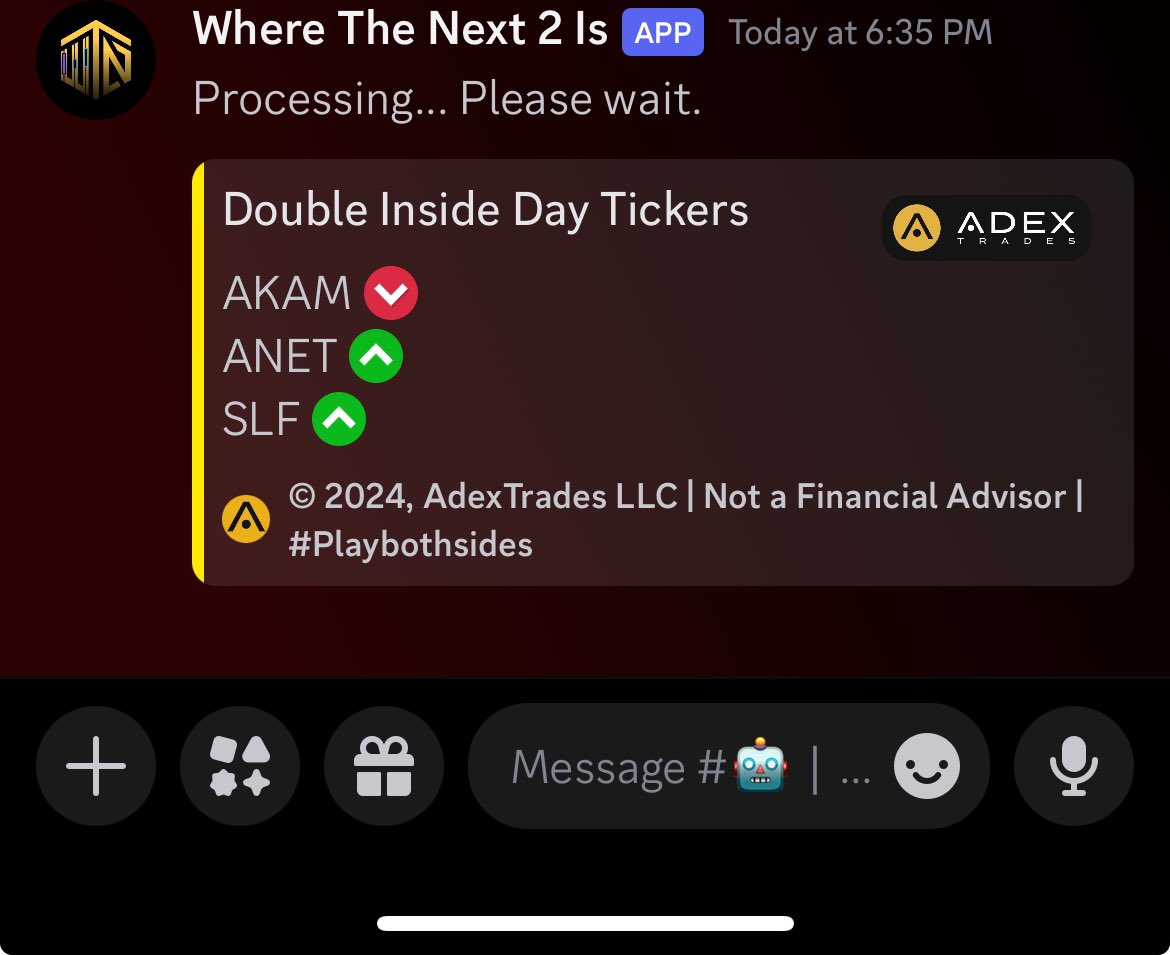 Headed into #CPI tomorrow $ANET and $AKAM have double inside days (1-1) #thestrat patterns. $AMAT has ER is on Thursday… here’s the output from my bot showing the setups into tomorrow. The bot truly save a lot of time from charting.