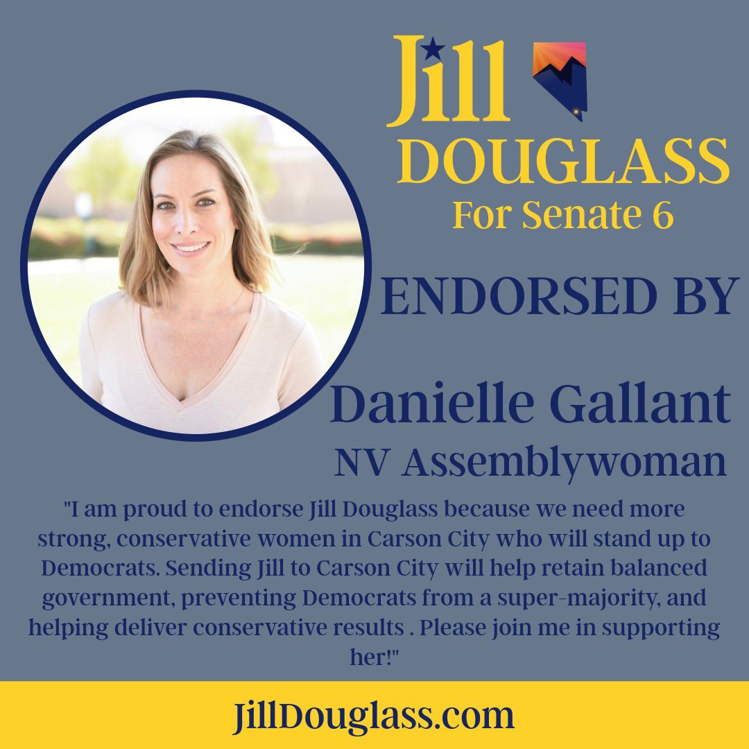 🚨 Endorsement Alert 🚨

Thank you Assemblywoman Danielle Gallant for your endorsement & support of my campaign to #takeback6. Danielle is a warrior and fighter for the needs and concerns of Nevadans.  We will stand for what is right & help create a prosperous Nevada for all.