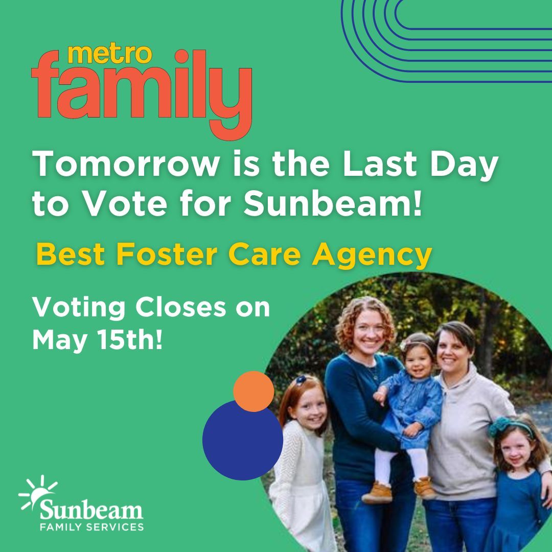 Just 1 day left to cast your vote for Sunbeam in the Metro Family Family Favorites awards! We're thrilled to be nominated for Best Foster Agency again. Show your support by heading to the service providers category and voting for us! 🌟 🗳️