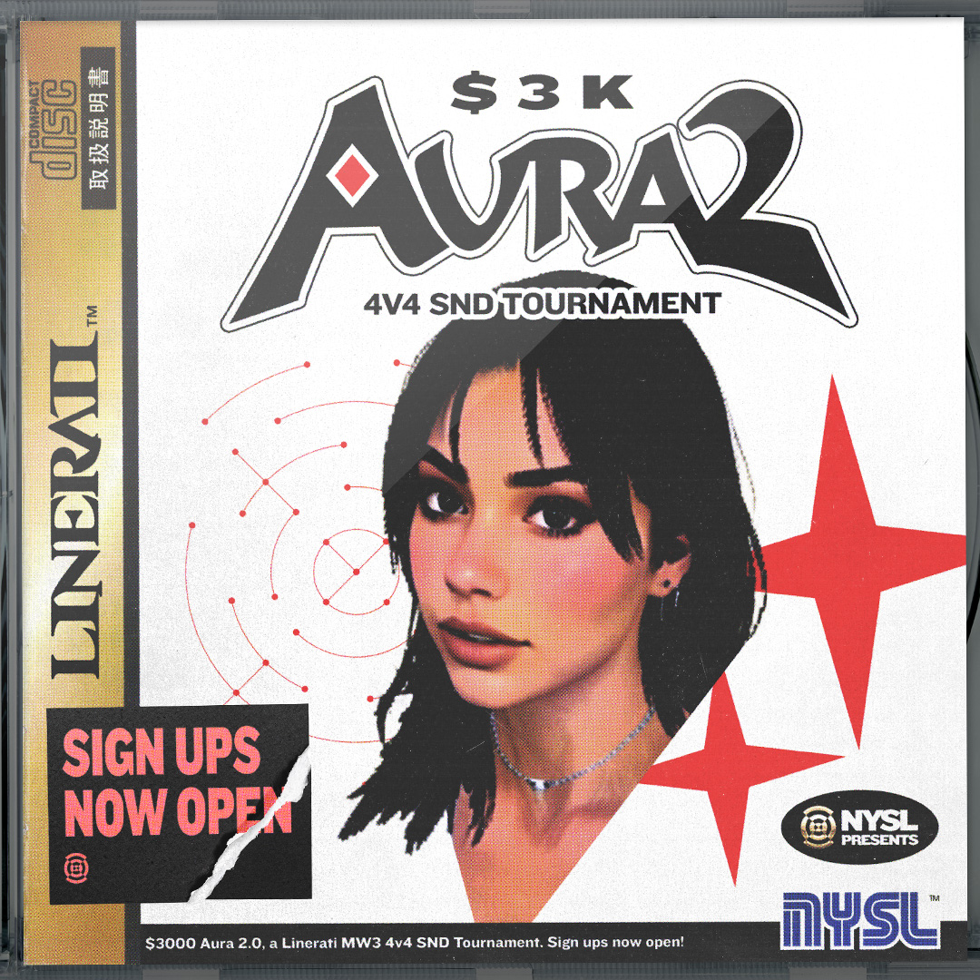 $3k NYSL Aura x @CallofDutyAgent 4v4 SnD Open-Invitational ✨

📆 5.23 Open Qualifiers + 5.24 Playoff Bracket
📩 8 Invitational Teams + 8 Open Teams
⚡ 4v4 SnD CDL Rules + Double Elimination
🗽 NYSL Operator required to participate in Open Qualifiers

Register with the link below