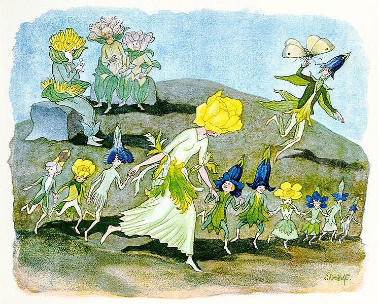 'On the Mountain Meadow' illustrated by Ernst Kreidolf, (1863 - 1956) #childrenillustration #fairytale #illustration