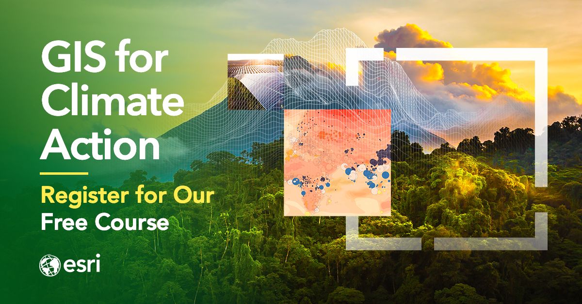 Registrations for Esri's FREE 6-week GIS for Climate Action course closes on May 15 at 11:59 PM. 🌍

Discover how GIS is being used to tackle climate issues and gain the skills to make a difference through cutting-edge geospatial technology. 🌳

Enrol Now: bit.ly/3WJokKI