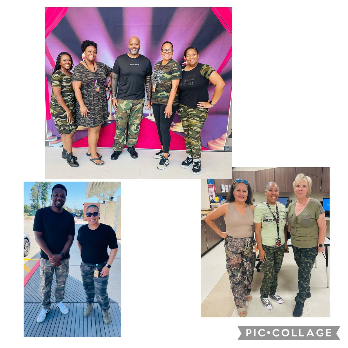 Today for #CCMRWeek was “Be All You Can Be!” We wore camouflage to support the military! Check out some of our beautiful staff! 🪖 💚💙<a href="/HumbleISD_RCE/">Ridge Creek Elem</a>