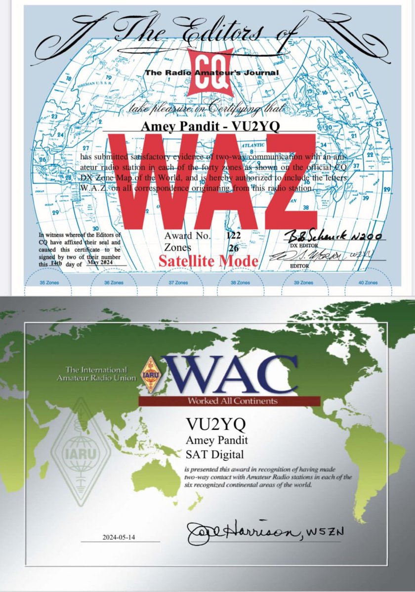 Two more awards after VUCC. Thank you everyone 🙏 #hamradio #amsat
#IO-117 #qo-100

@vu2lbw 
@AMSAT