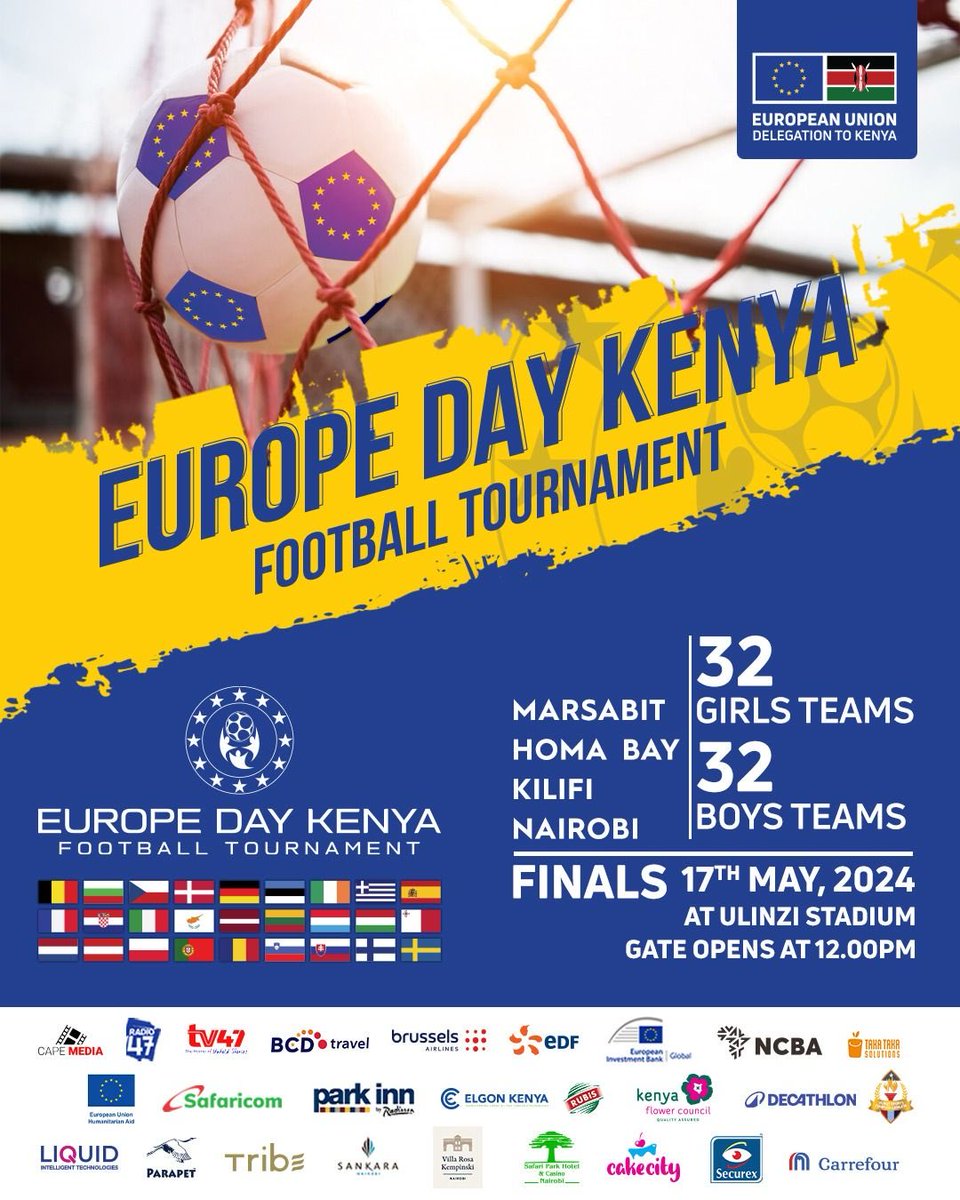 Who will win the Europe Day Football Tournament this Friday at Ulinzi Stadium, Nairobi? The winning teams of the county tournaments in Homa Bay, Kilifi, Marsabit and Nairobi counties will compete for the title. Come and join us and be part of the excitement. Free entry.