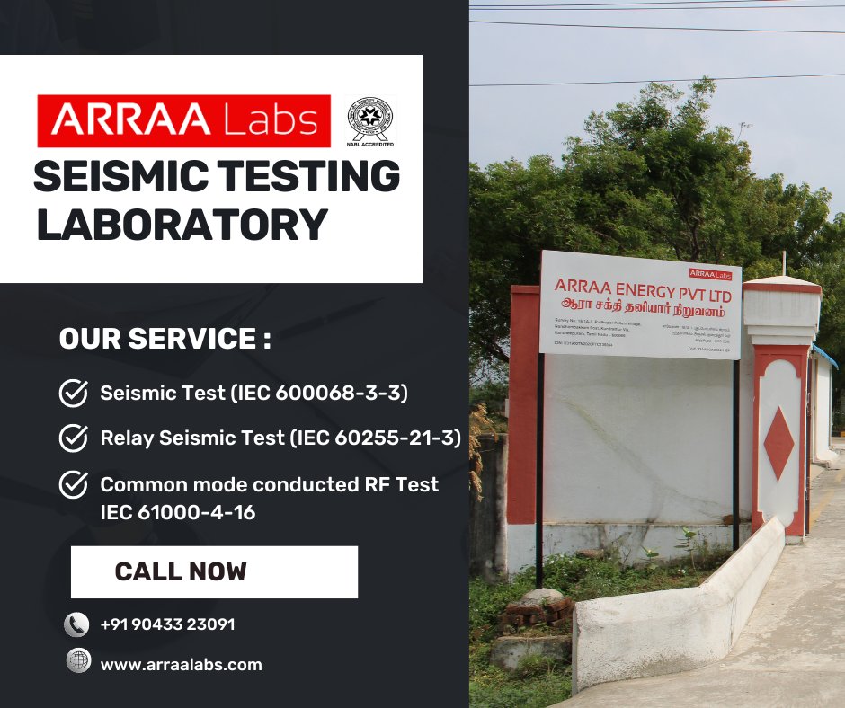ARRAA Labs provide the best SEISMIC Test service for relay and other electronic products :

Enquiry Now :

🔗 arraalabs.com
📤 enquiry@arraalabs.com
📲 +91 90433 23091

#arraalabs #NABL #testinglaboratory #seismic #SeismicTest