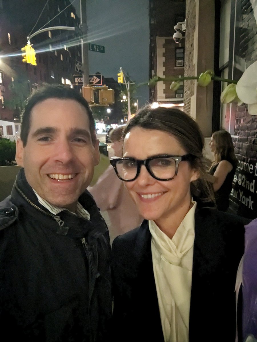 Hung around in the drizzle after the show with some patient new friends to see my man Matthew Rhys and wife Keri Russell, Ms. Felicity herself @MatthewRhys