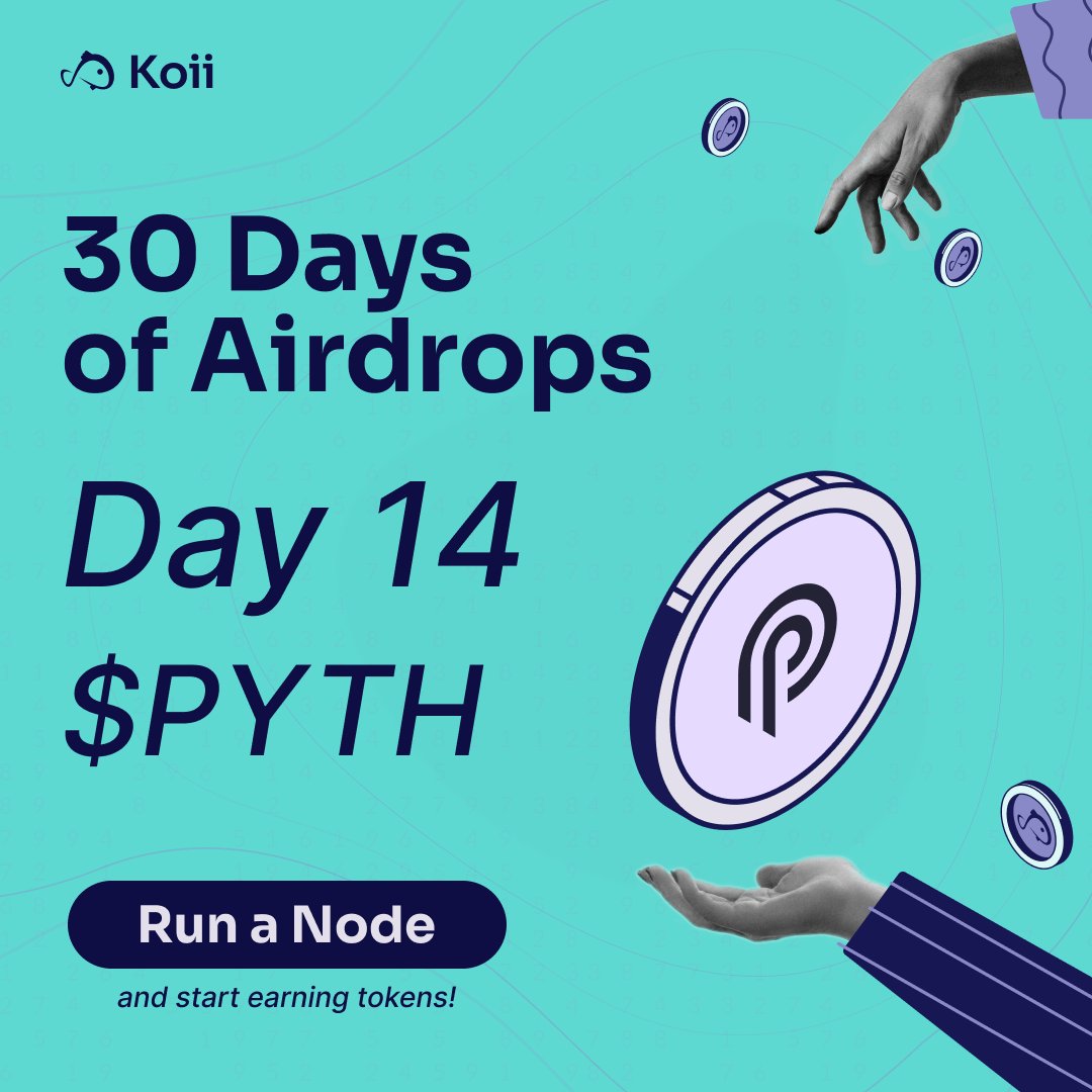 Koii's 30 Days of Airdrops: Day 14 - $PYTH! 🔮 Koii will be initiating an exciting airdrop of $PYTH, @PythNetwork's governance token, to users running the free Koii node! Did you know?! By building on Koii, AI companies benefit from compute cost savings and the network's