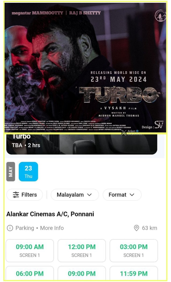 #Turbo Advanced Booking started at Kerala🎉

Full fledged booking opening soon..!

#TurboFromMay23 
#Mammootty #RajBShetty #Vysakh