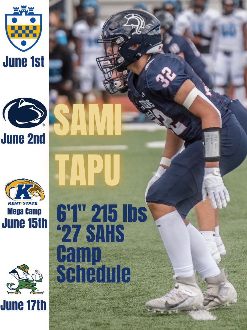 Sami (@tapu_s27) on Twitter photo Training hard for summer camp season
🏈 🏈🏈🏈🏈🏈🏈
Looking forward to these great opportunities!
<a href="/PAELITE7v7/">PA Elite 7v7</a> <a href="/BallHawkMedia1/">BallHawk</a> <a href="/CoachJimRyanIII/">Coach Jim Ryan</a> <a href="/coachjfranklin/">James Franklin</a> <a href="/CoachDuzzPittFB/">Pat Narduzzi</a> <a href="/Marcus_Freeman1/">Marcus Freeman</a>
#shalerfootball #kentstate #kenstatefootball #universityofpittsburgh Training hard for summer camp season
🏈 🏈🏈🏈🏈🏈🏈
Looking forward to these great opportunities!
<a href="/PAELITE7v7/">PA Elite 7v7</a> <a href="/BallHawkMedia1/">BallHawk</a> <a href="/CoachJimRyanIII/">Coach Jim Ryan</a> <a href="/coachjfranklin/">James Franklin</a> <a href="/CoachDuzzPittFB/">Pat Narduzzi</a> <a href="/Marcus_Freeman1/">Marcus Freeman</a>
#shalerfootball #kentstate #kenstatefootball #universityofpittsburgh