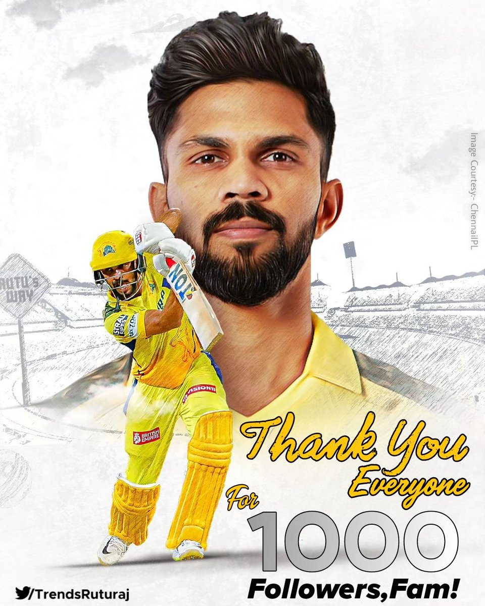 1,000 FOLLOWERS 🚩 Thank You Each & Every RUTURAJ Fan For All The Support 💛🤗 Thank You All For Your Love & Support 💛🫶 We Promise We Will More Active In Upcoming Days ✌️ @Ruutu1331 |© @ChennaiIPL #RuturajGaikwad | #RocketRaja | #WhistlePodu | #IPL2024